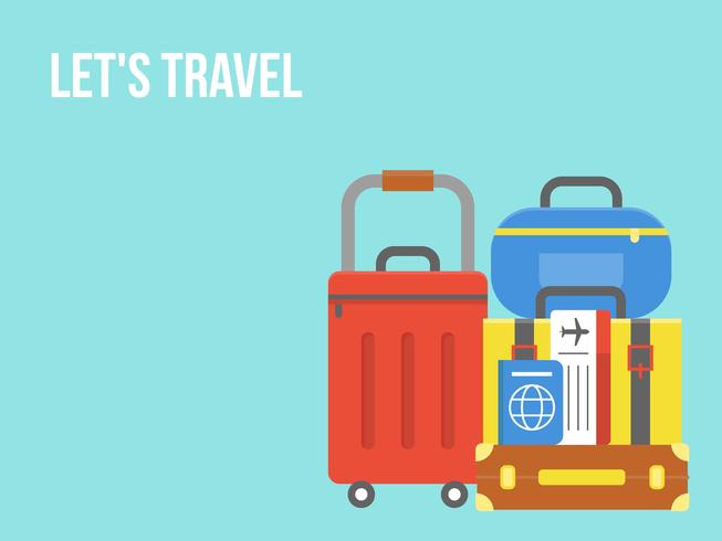 Let's travel, Luggage with ticket and passport vector