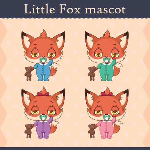 Cute baby fox mascot set - sleepy pose vector