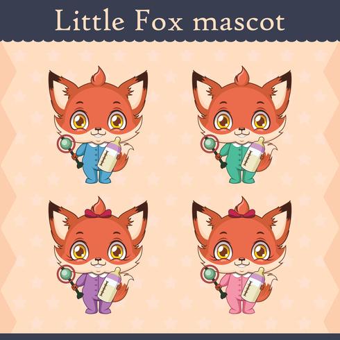 Cute baby fox mascot set - baby accessories vector