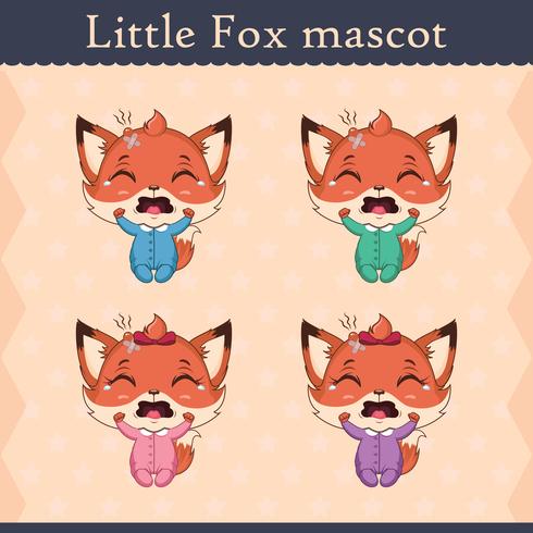 Cute baby fox mascot set - crying pose vector