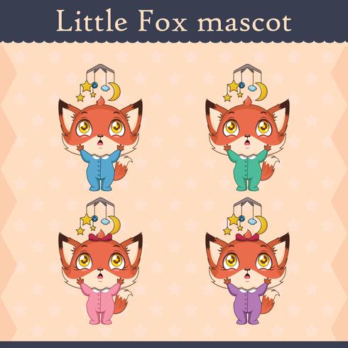 Cute baby fox mascot set - distracted pose vector