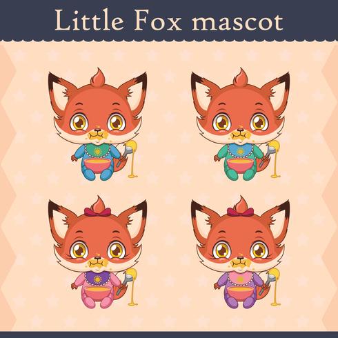 Cute baby fox mascot set - eating pose vector