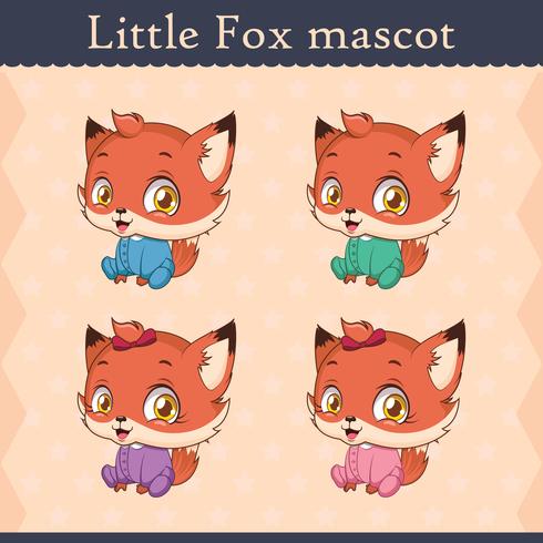 Cute baby fox mascot set - sitting pose vector