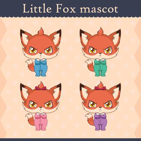 Cute baby fox mascot set - pouting pose vector