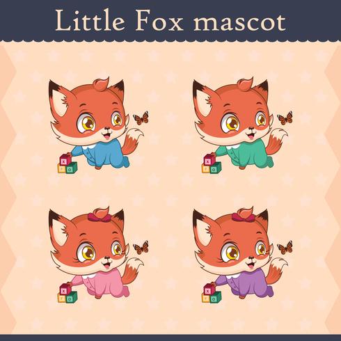 Cute baby fox mascot set - curious pose vector