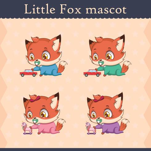 Cute baby fox mascot set - playing pose vector
