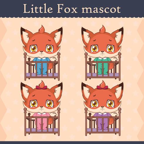 Cute baby fox mascot set - in a crib vector