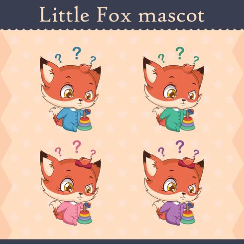 Cute baby fox mascot set - thinking pose vector