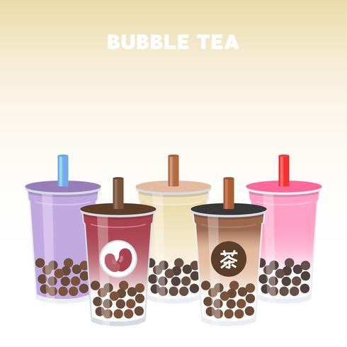 Bubble tea or Pearl milk tea set vector illustration