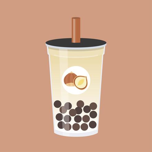 Hazelnut Bubble tea, Pearl milk tea vector illustration