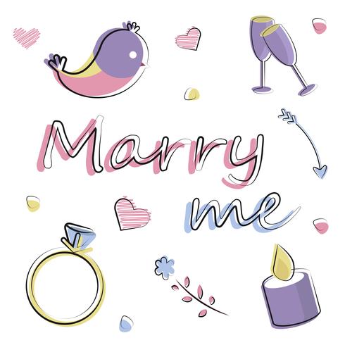 Set of vectorial flat elements. Romance, love, wedding, offer vector