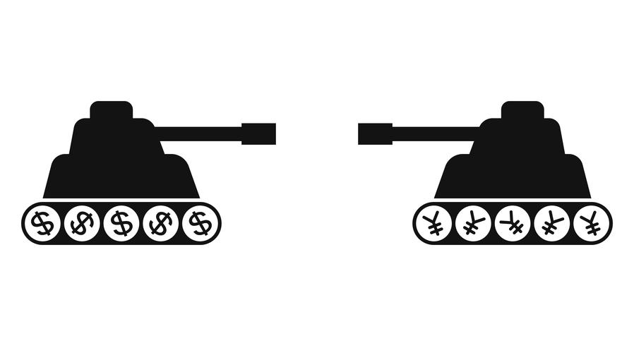 Dos tanques silueta uno frente al otro vector