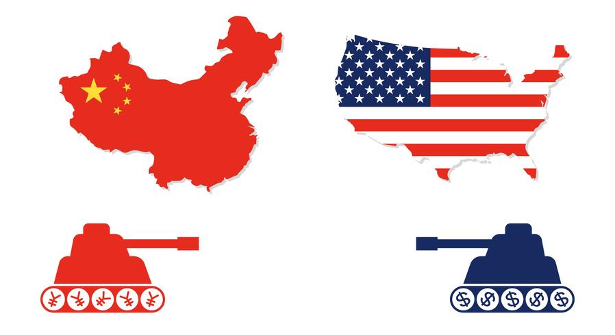 United states map and China map with tank facing each other  vector