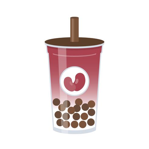 Red bean Bubble tea, Pearl milk tea vector illustration