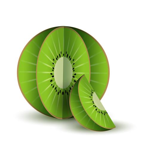 Vector tropical summer exotic fruit paper cut volumetric. Origami. Isolated color object on white background. Green citrus kiwi and lobule