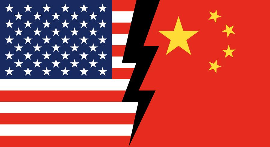 Fractura entre la bandera de China y la bandera de Estados Unidos vector