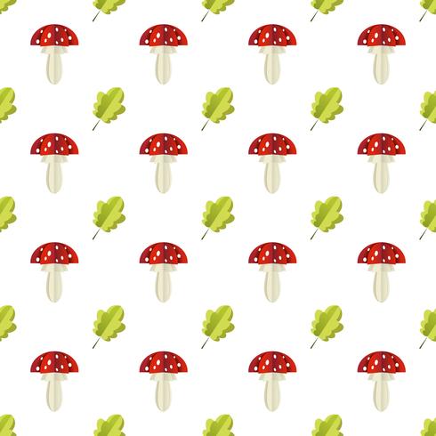 Colorful seamless pattern of mushrooms and leaves cut out of paper vector