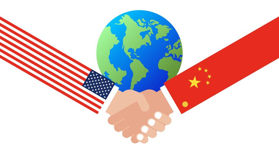 Shaking hands with China flag and United states flag vector