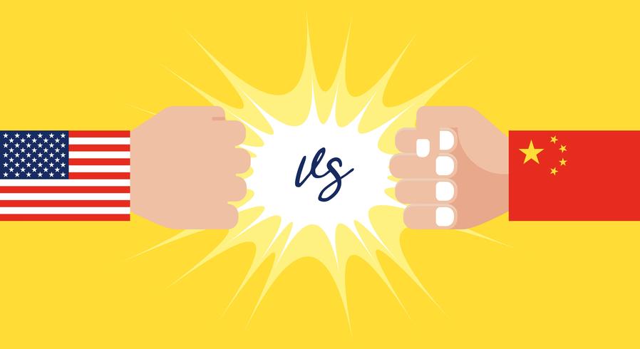 Hand with USA flag sleeve and Hand with China flag sleeve vector