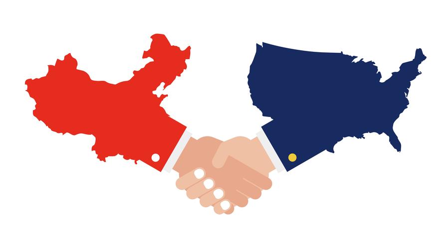 United states map and China map with shaking hands vector