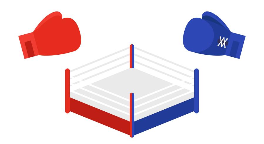 Boxing ring between Red and Blue Boxing gloves vector