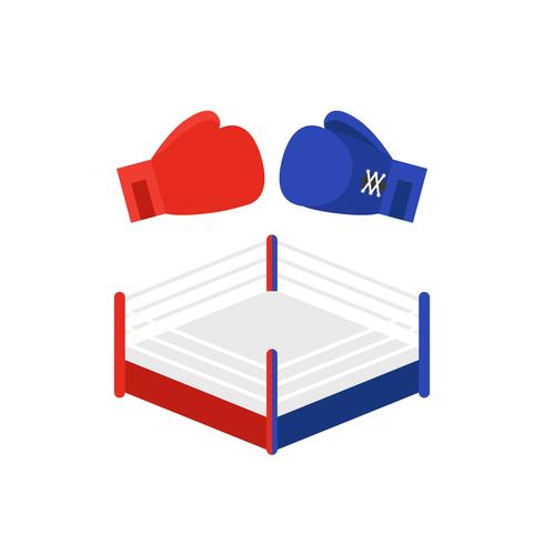 Boxing ring between Red and Blue Boxing gloves vector