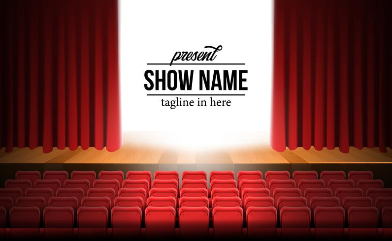 stage with red curtain and wood floor  vector