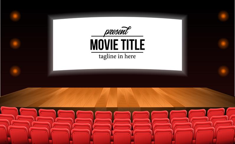 empty red seats at the theater movie with stage wood floor advertise mock up vector
