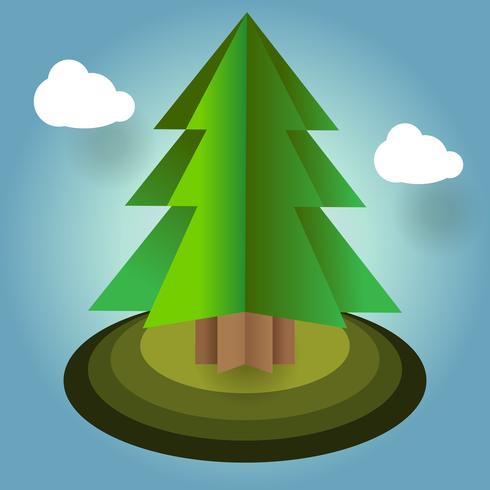 Vector spruce from paper with white clouds