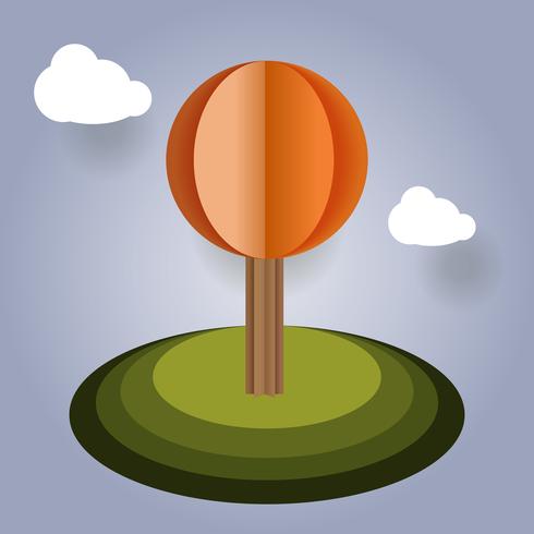 Vector tree from paper with white clouds