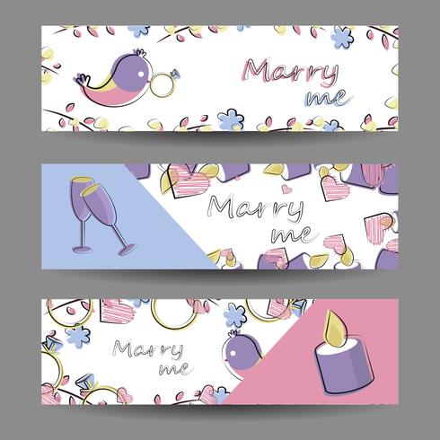 Conjunto de banners con elementos vectoriales. Romance, amor, boda vector