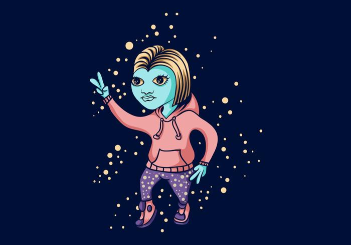 galaxy space dance alien girl vector illustration