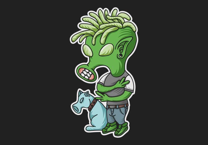 Ilustración de vector funky alien verde