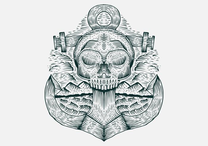 skull anchor hand drawn vector illustration