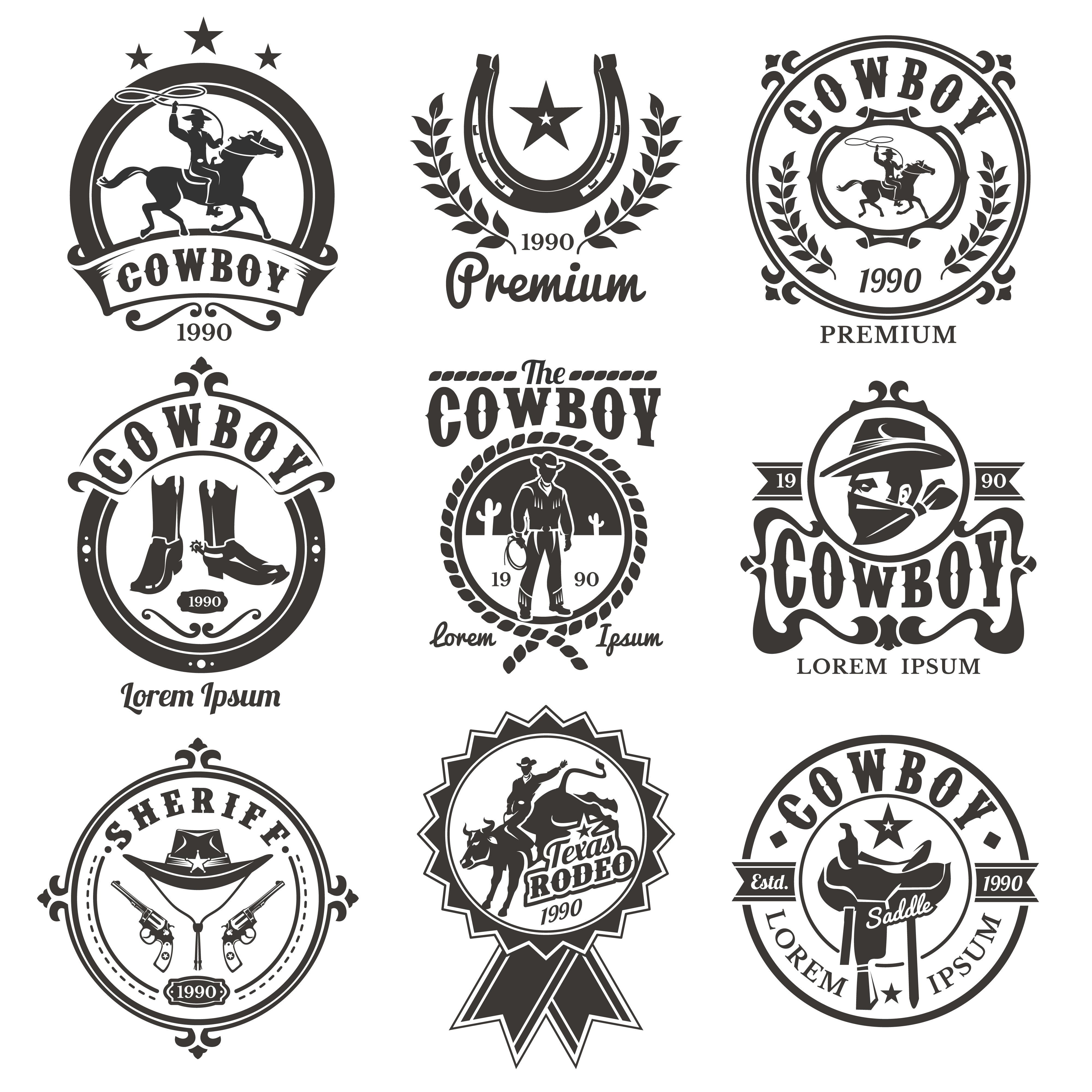 Set of vector rodeo logos - Download Free Vectors, Clipart Graphics ...