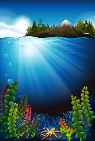 Scene with ocean and the underwater vector