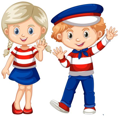 Boy and girl waving hello vector
