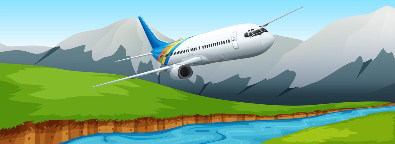 Airplane flying over the river vector