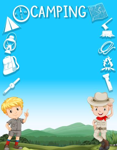 Border design with boys in camping outfit vector