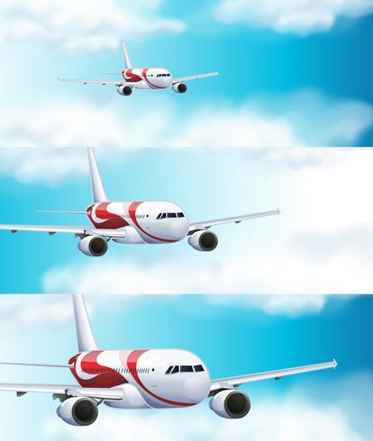 Three scenes with airplane in the sky vector