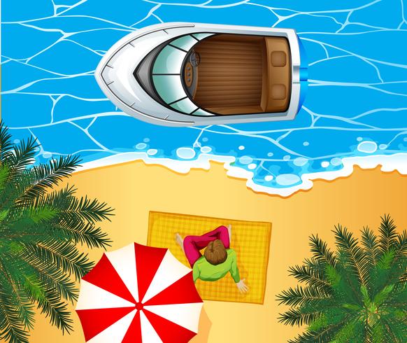 Top view of man sitting on the beach vector