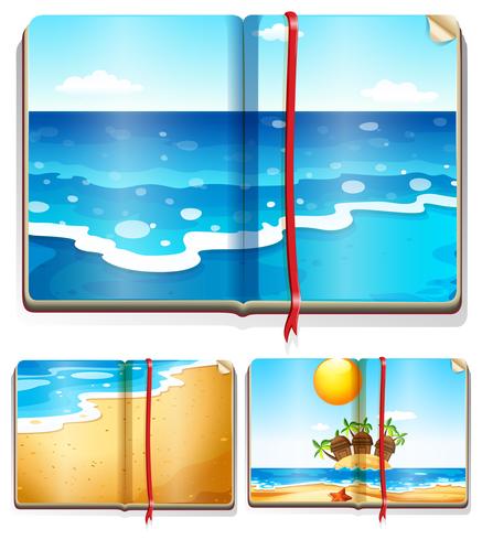 Libros con escenas oceánicas vector