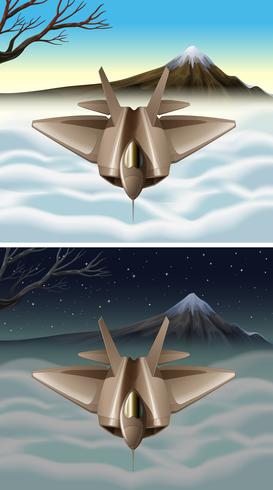 Jet flying over the mountain vector