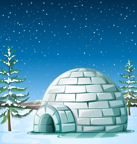 Scene with igloo on snowing day vector