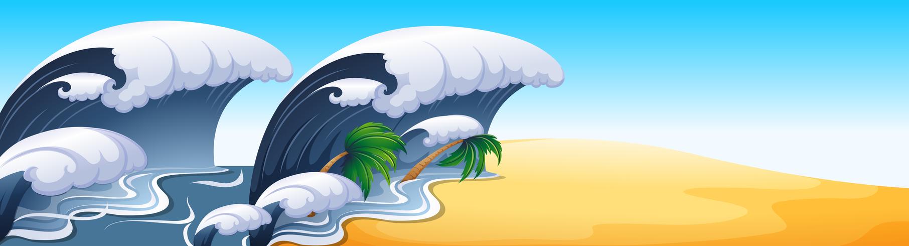 Escena del océano con grandes olas vector