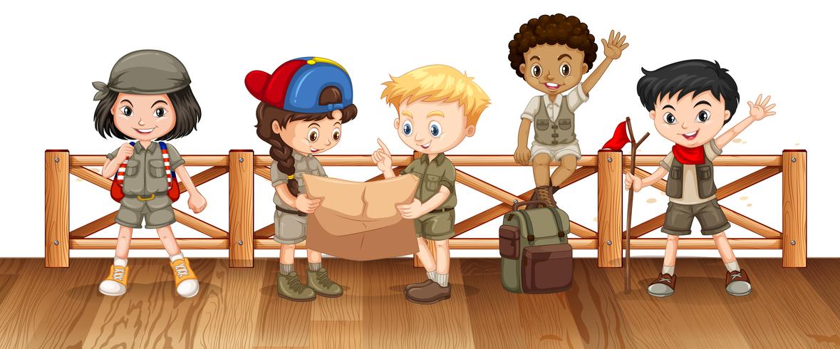 Many kids on the bridge vector