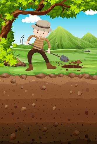 Man digging hole in the park vector