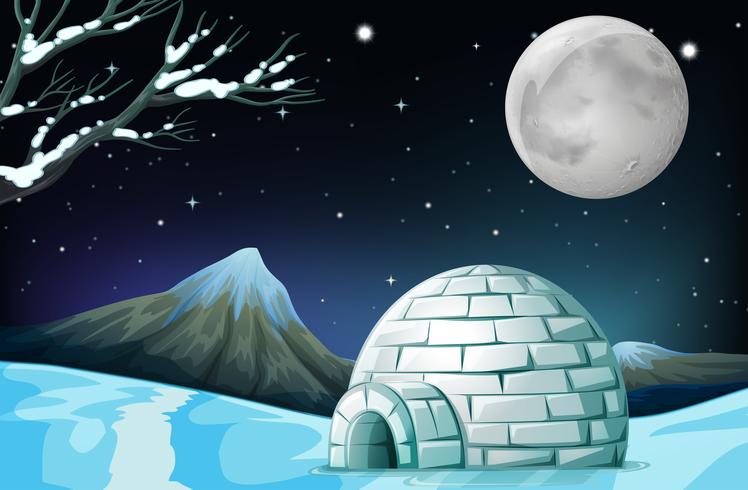 Scene with igloo on fullmoon night vector