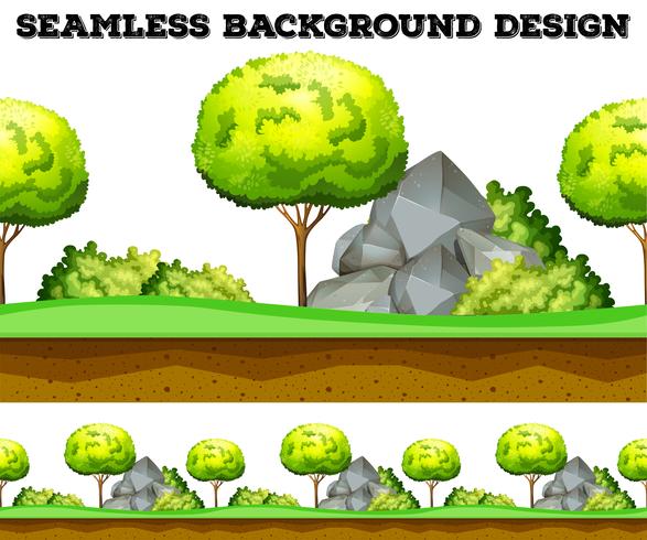 Seamless background design with tree and lawn vector