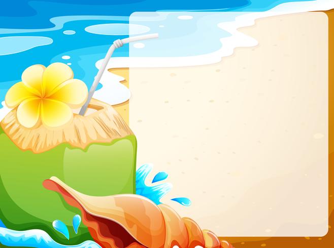 Blank border with coconut juice on beach background vector